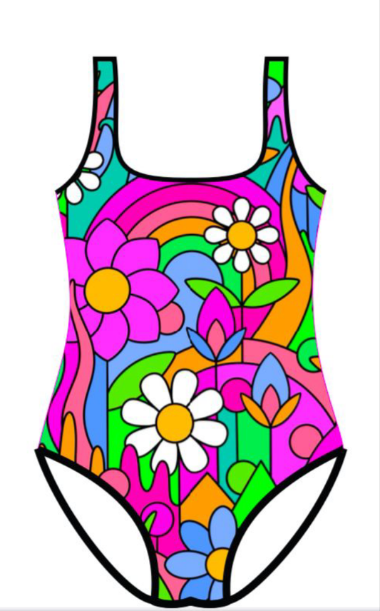 Pre order our Trippin on flora short sleeved swimsuits