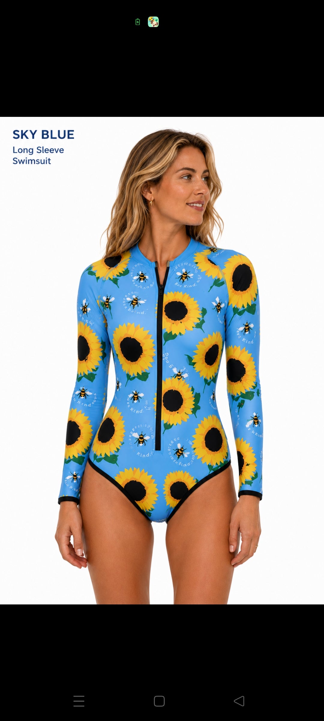 The pollinator long sleeve sky blue swimsuit.